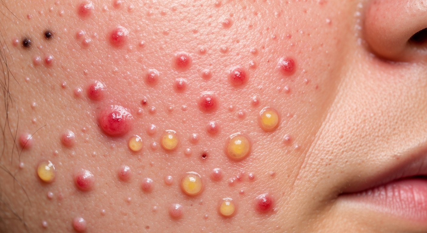 Acne on the face symptoms pictures